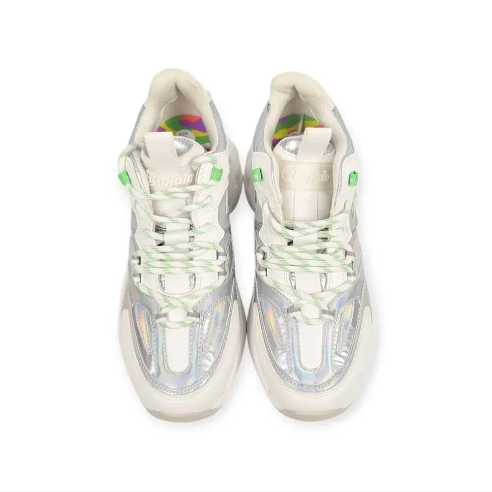Buffalo B.NCE S2 White Silver Iridescent Lace Up Sneakers Size 7.5